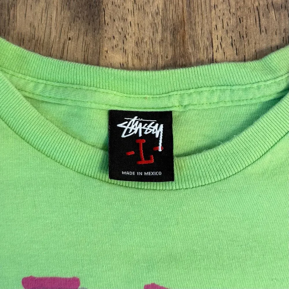 VTG Stussy Shirt Global Roots VTG Skull Crossbones Lime Green Men’s Size Large